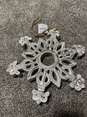 Carved Decorative Snowflake Ornament in Distressed White